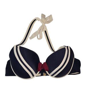 Marlies Dekkers Sailor Mary Bikini Top 38C Navy &‎ Cream With Red Bow Accent